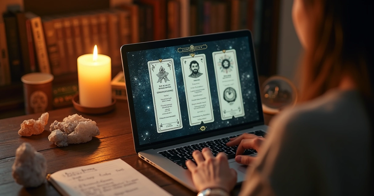 Pessoa consultando tarot online em notebook