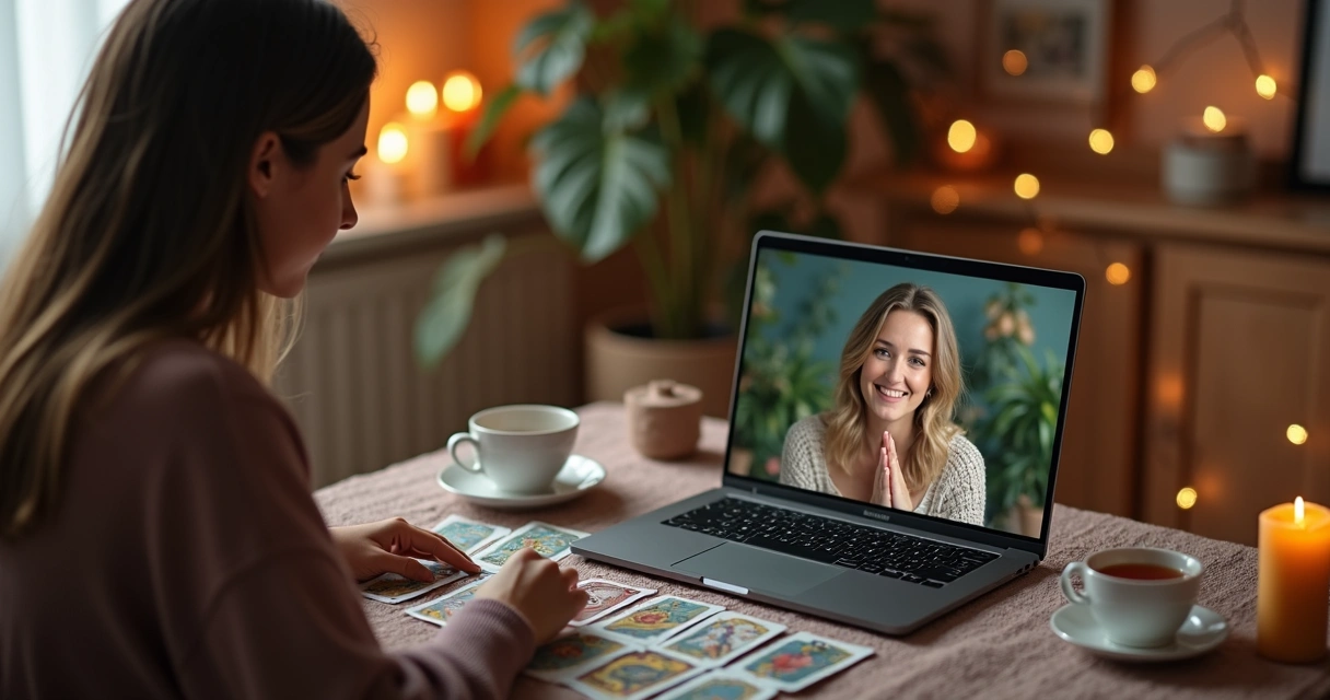 Pessoa em atendimento de tarot por vídeo online 