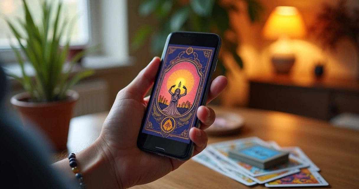 Consulta de tarot sendo realizada pelo celular 