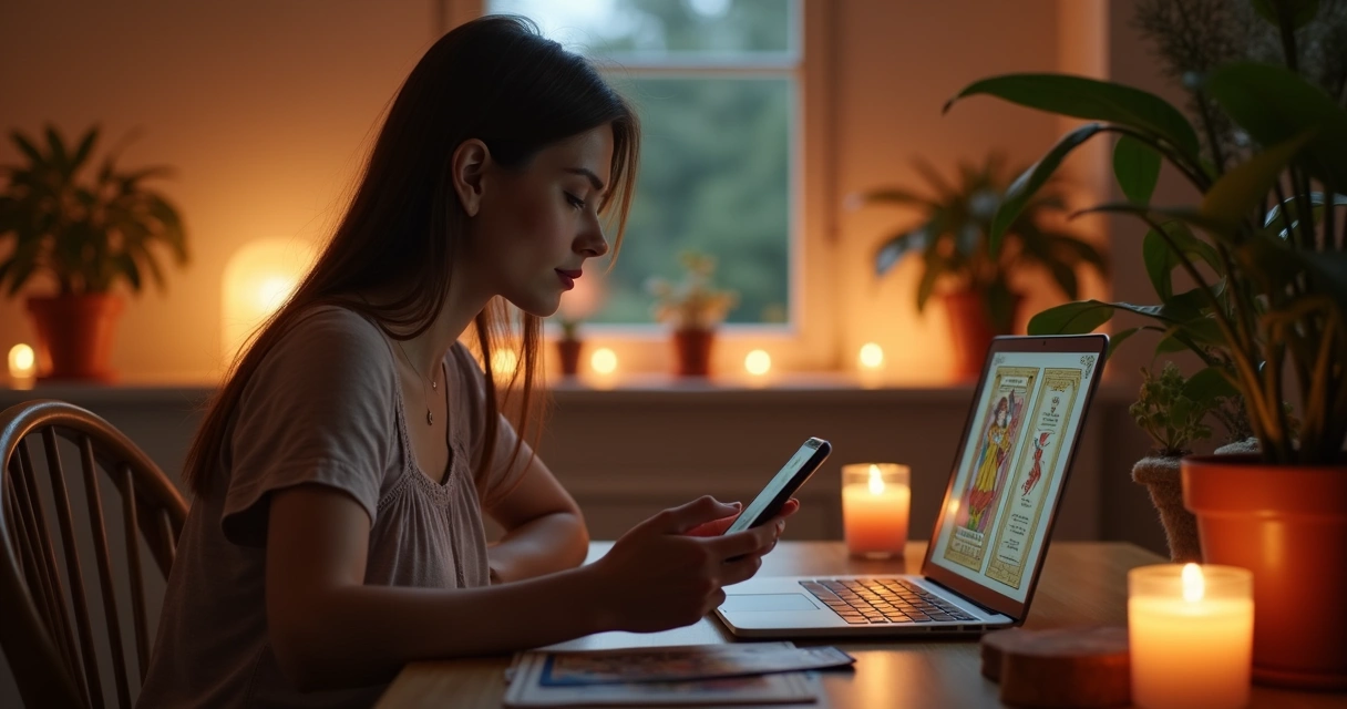 Mulher olhando consulta de tarot de gravidez online no celular 