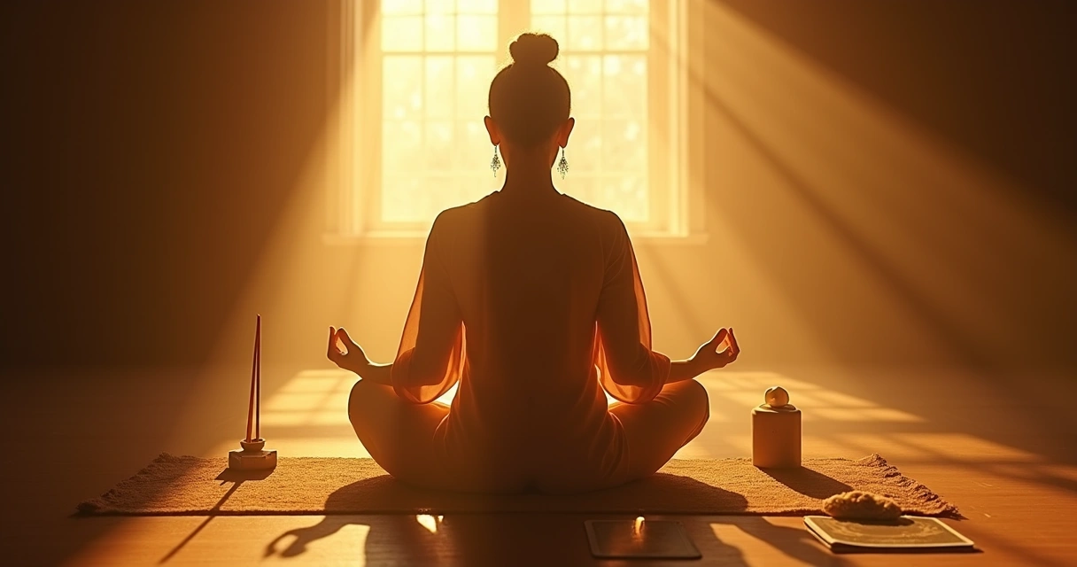 Pessoa praticando proteção energética antes do tarot 