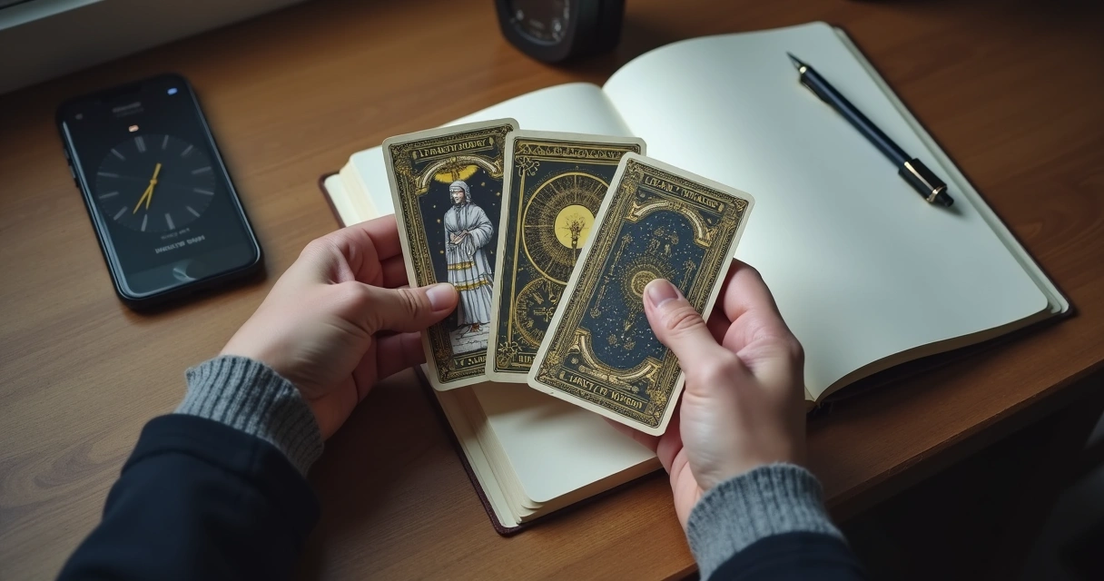 Pessoa lendo cartas de tarot em situação de decisão urgente 