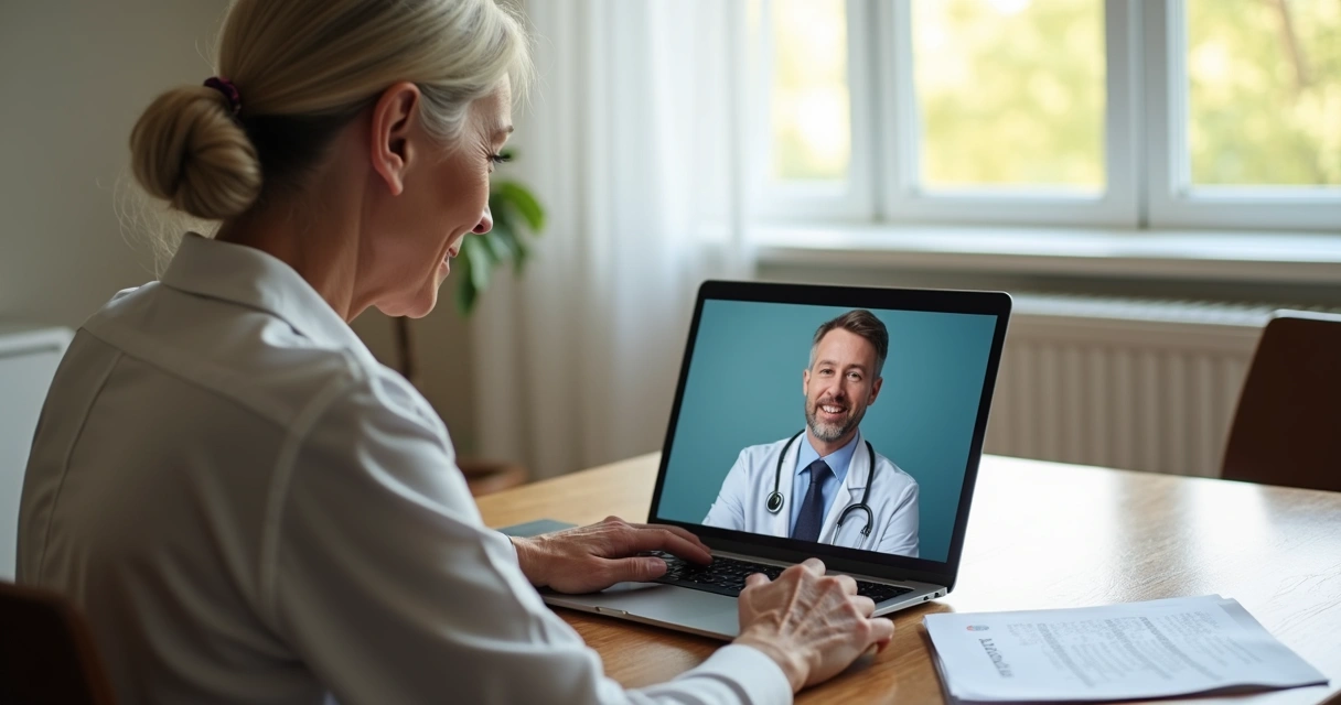 Pessoa em consulta de telemedicina com médico na tela do computador 