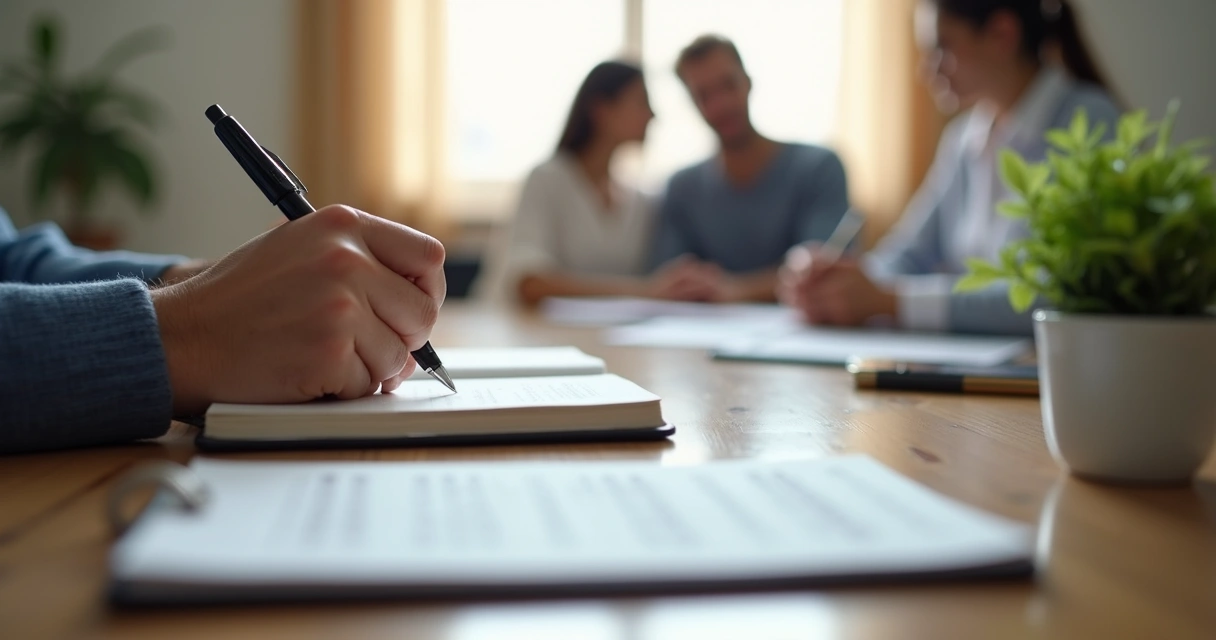 Terapeuta escrevendo anotações em caderno durante sessão