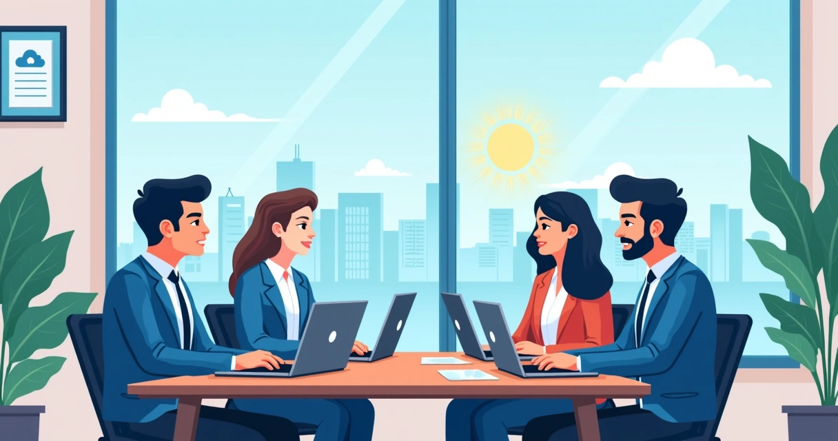 Consultores de TI brasileiros em reunião com gestor de empresa local 