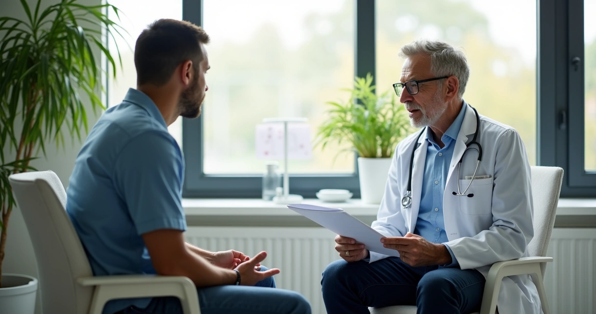 Homem consultando médico sobre tratamento alternativo