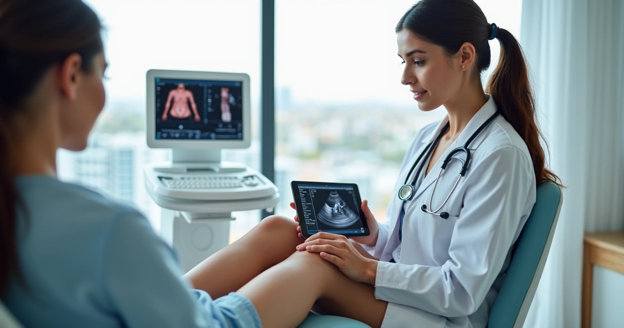 Paciente em consulta médica vascular para tratamento de varizes em clínica moderna 