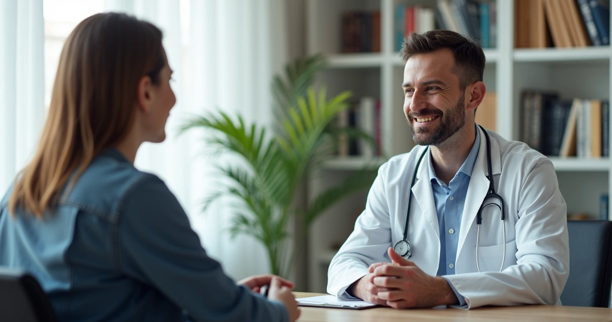 Homem conversando com médico urologista moderno em consultório aconchegante 