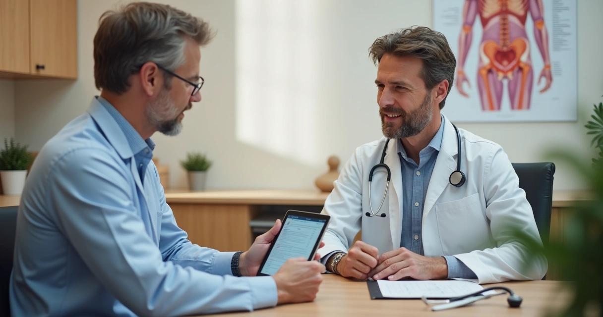 Consulta médica com conversa sobre saúde da próstata