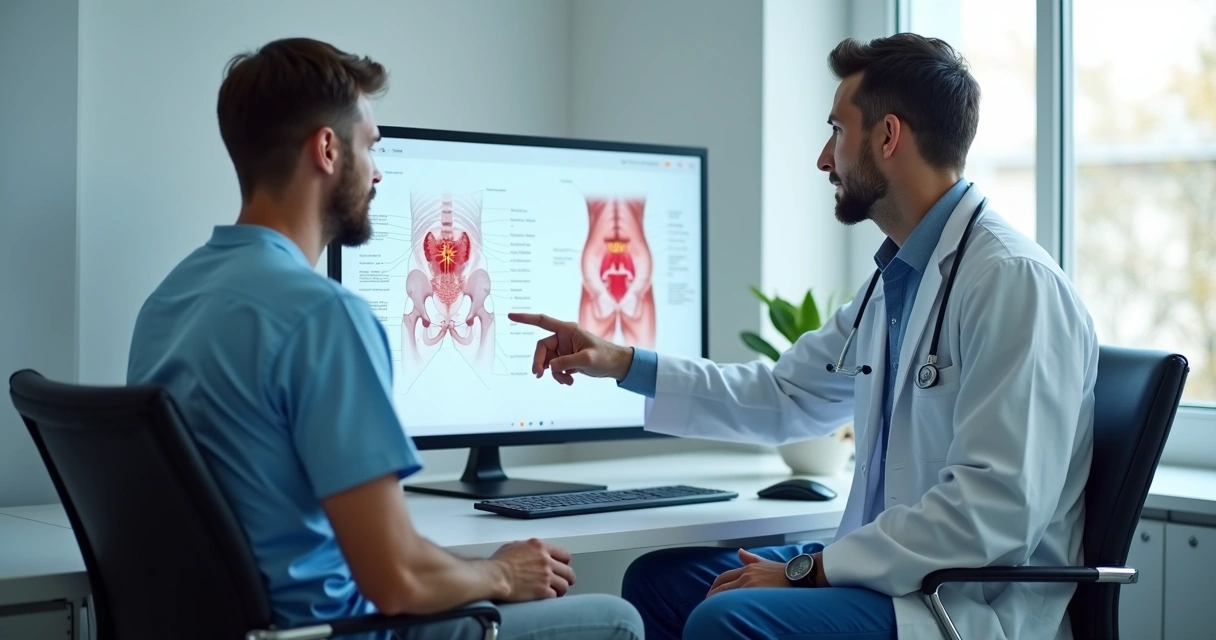 Consulta urológica masculina em ambiente clínico 