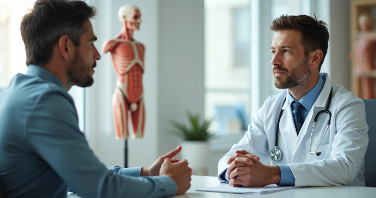 Consulta urológica com conversa reservada entre médico e paciente 