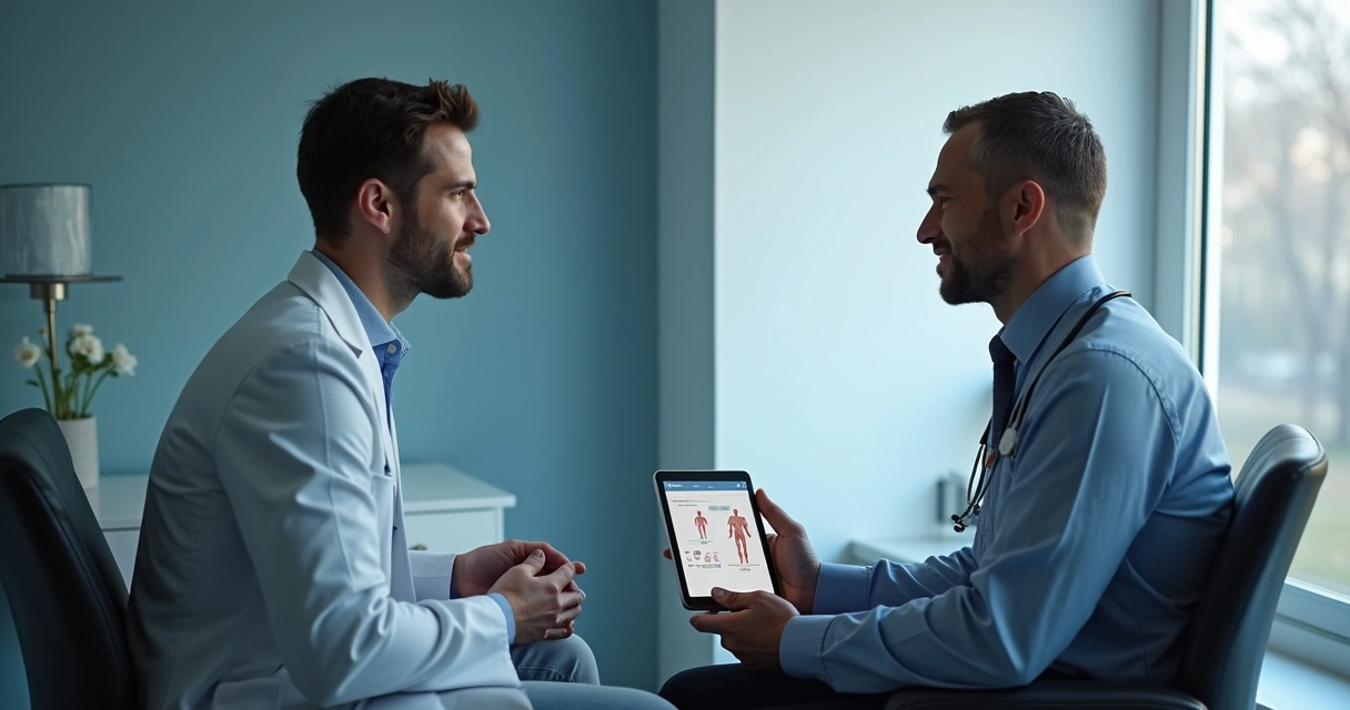 Consulta urológica com planejamento de tratamento masculino 