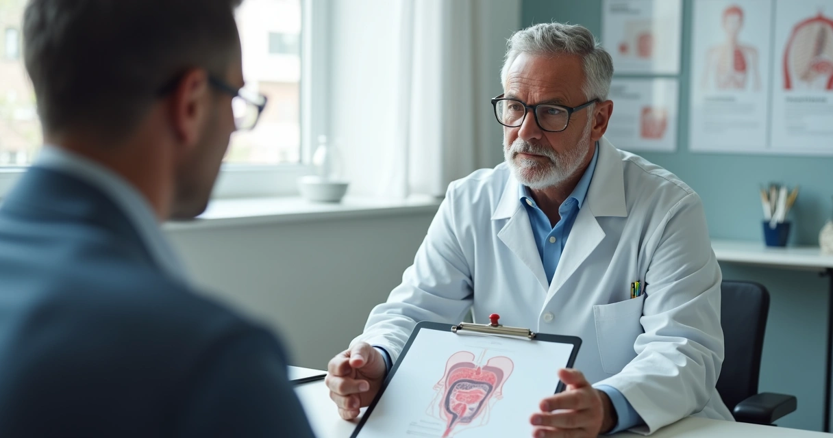 Homem em consulta com médico urologista