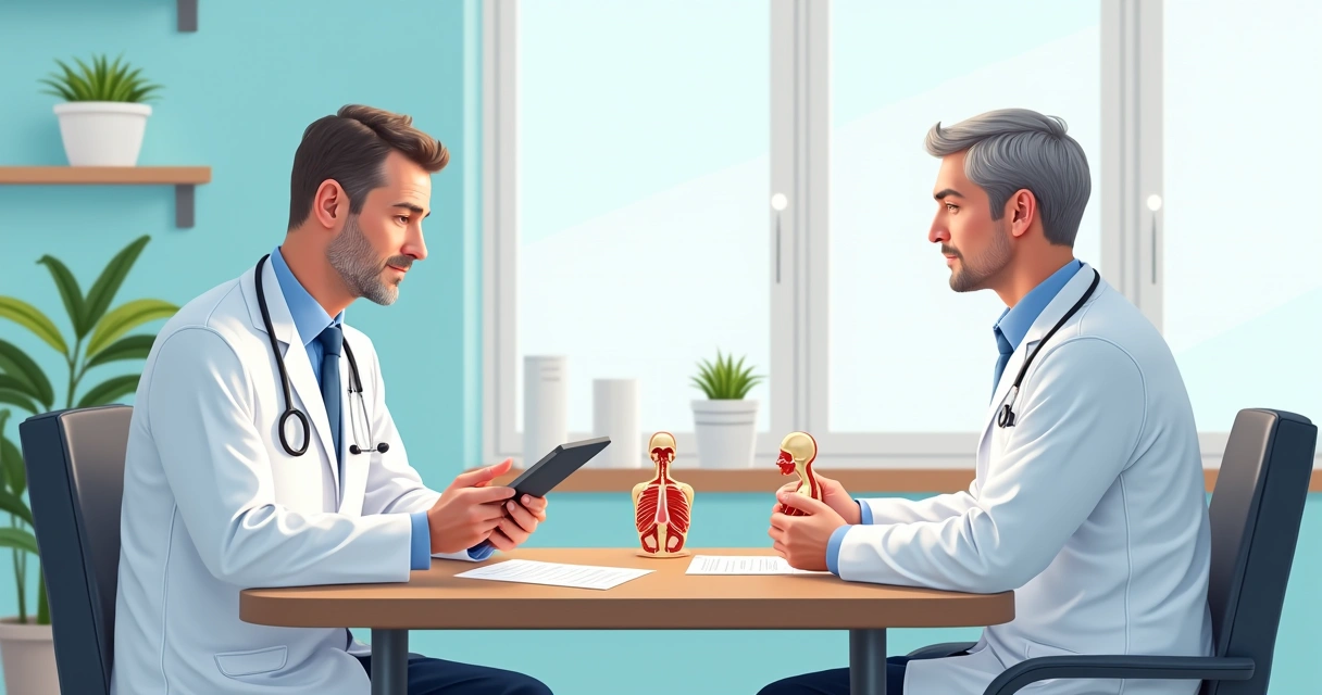 Consulta entre paciente diabético e urologista para disfunção erétil 
