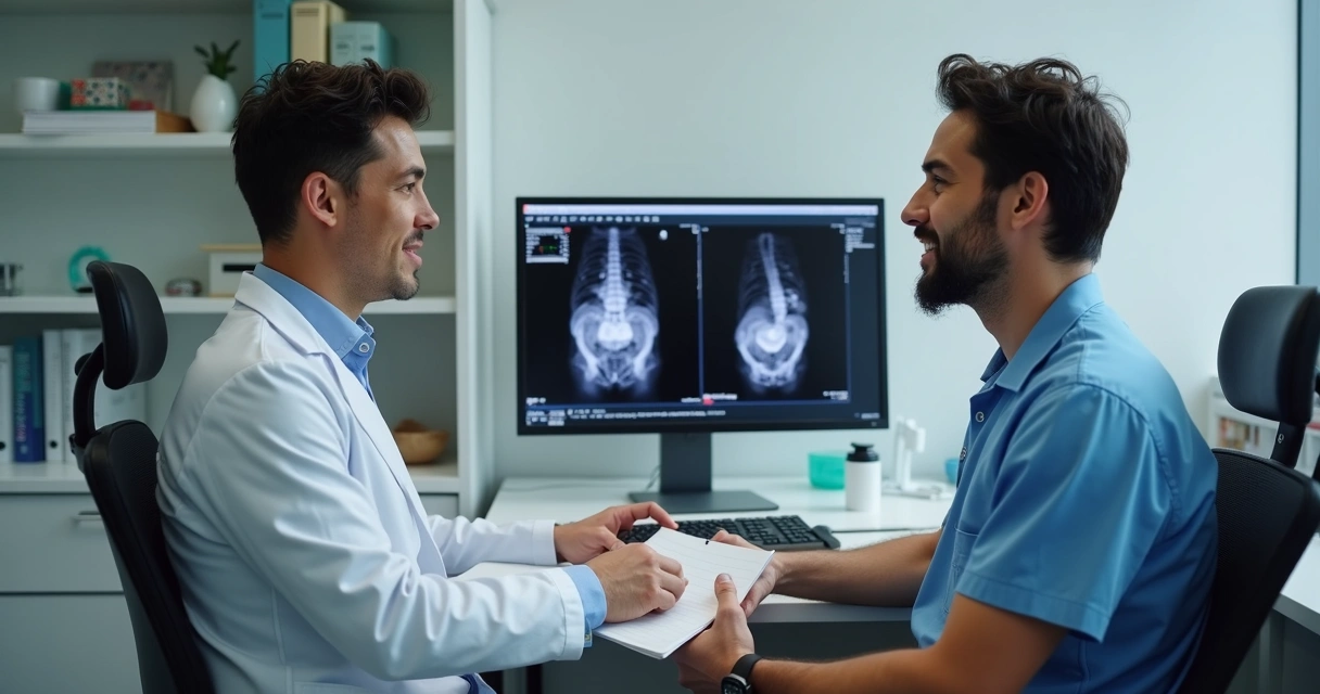 Consulta com urologista explicando exame de próstata ao paciente