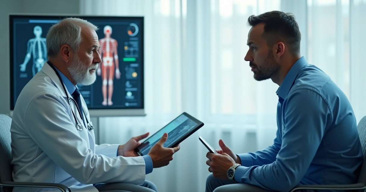 Urologista conversando com paciente sobre harmonização peniana
