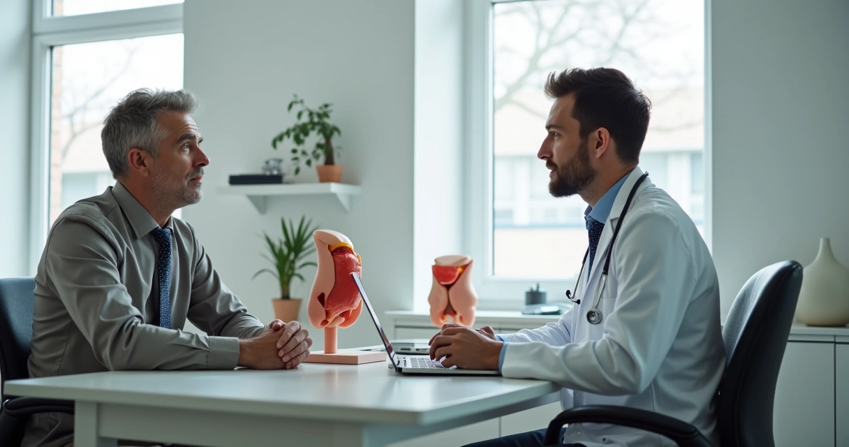 Consulta de homem com urologista em consultório moderno 