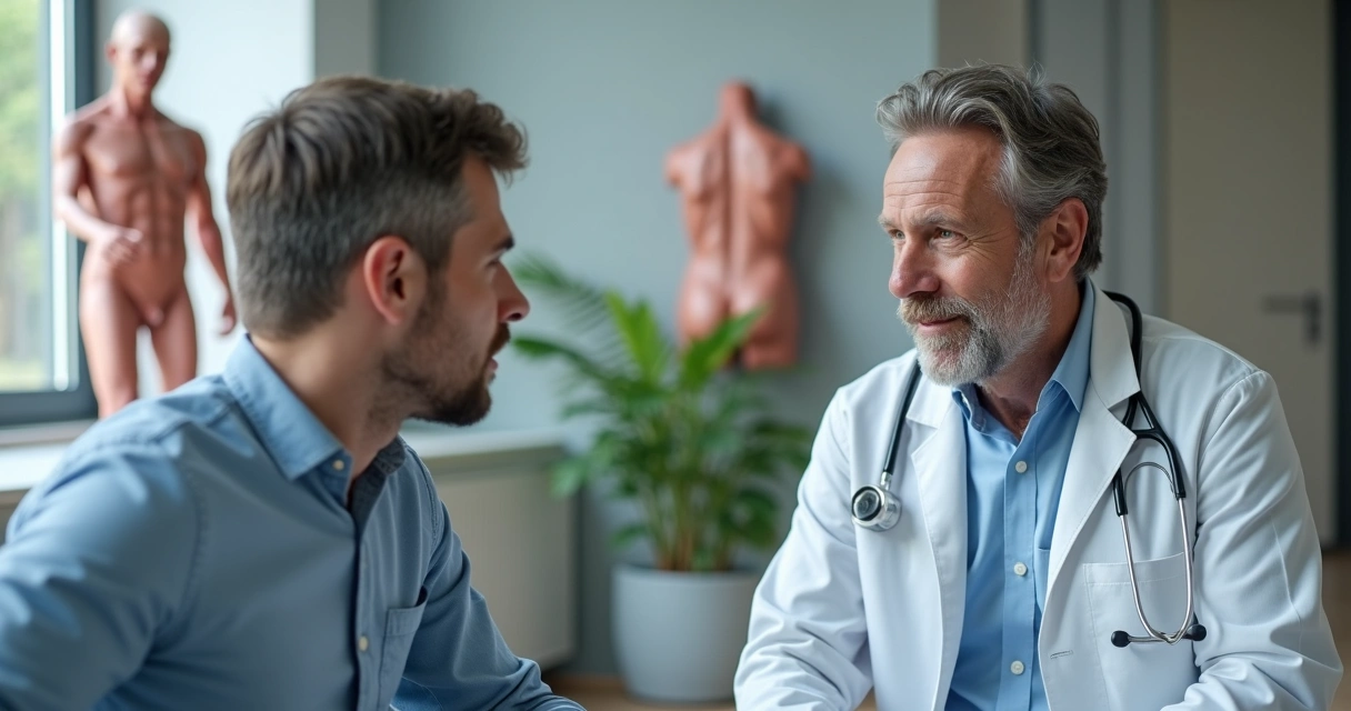 Consulta entre urologista e paciente em clínica moderna 