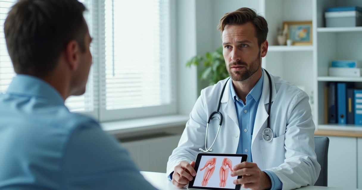 Médico em consulta com paciente em ambiente clínico moderno