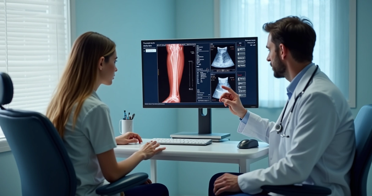 Paciente em consulta vascular com avaliação personalizada. 
