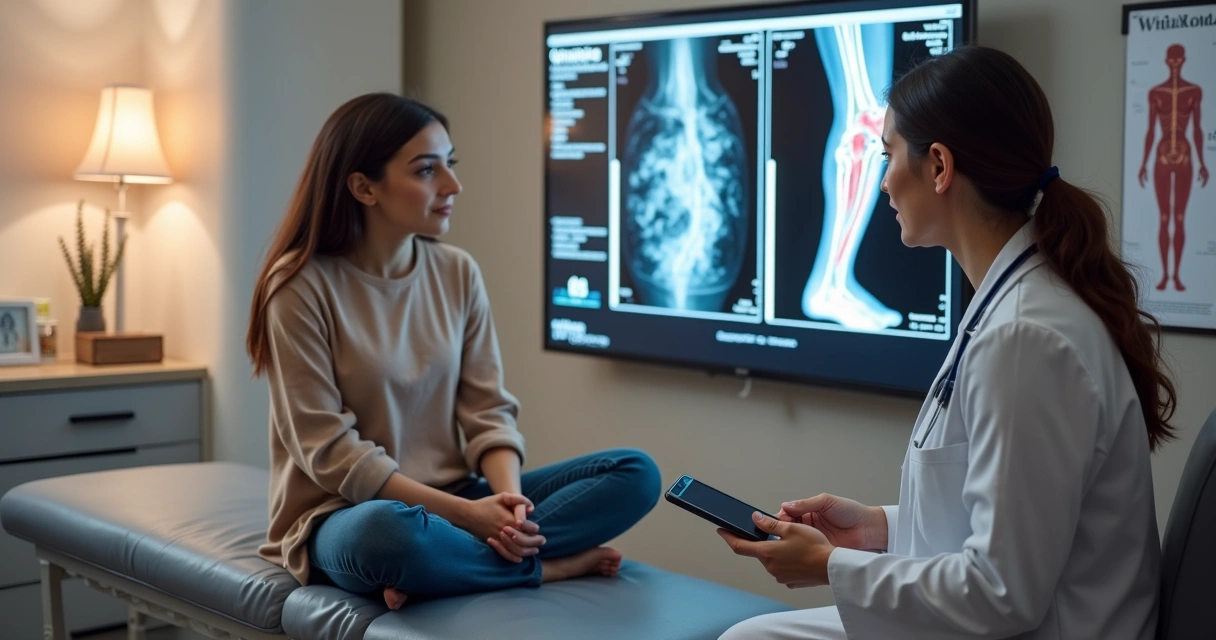 Paciente em consulta vascular para tratamento minimamente invasivo de varizes