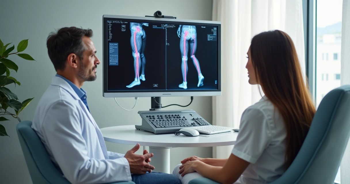 Consulta vascular com ultrassom e tela digital em clínica moderna 