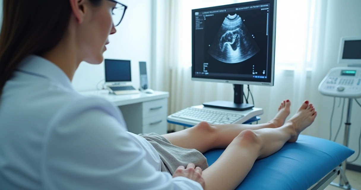 Consulta vascular com ultrassom na perna 