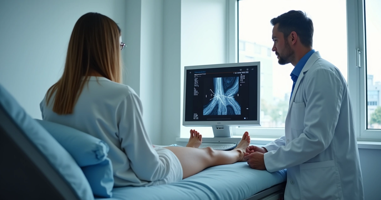 Paciente realizando exame de ultrassom nas pernas