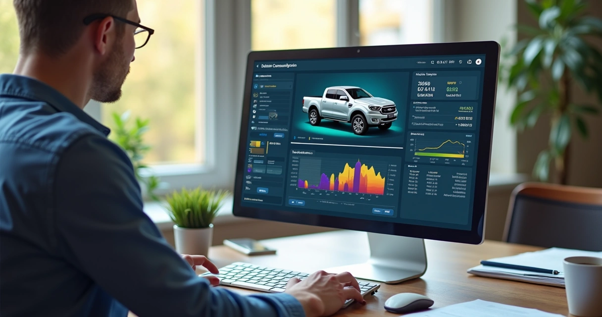 Tela de computador mostrando consulta de veículo digital 