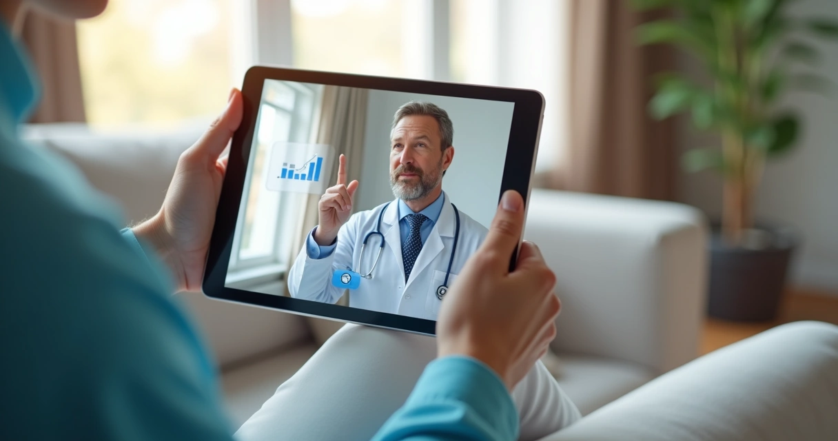 Paciente utilizando tablet para consulta médica online