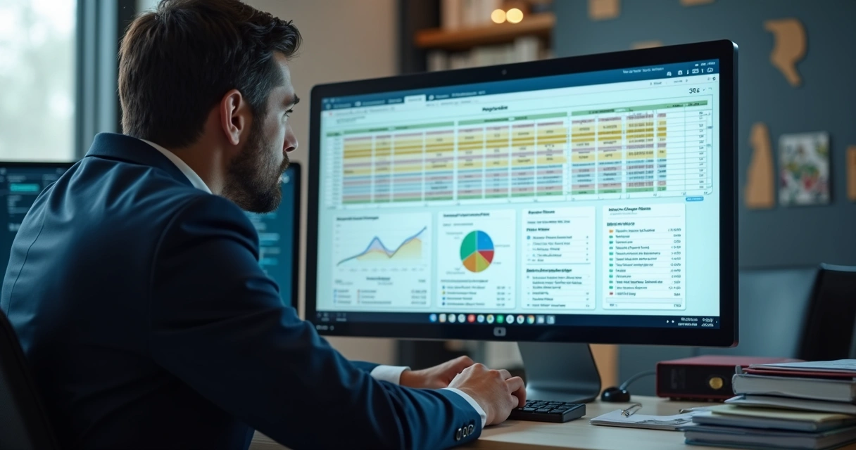 Analista consultando dossiê digital em computador 
