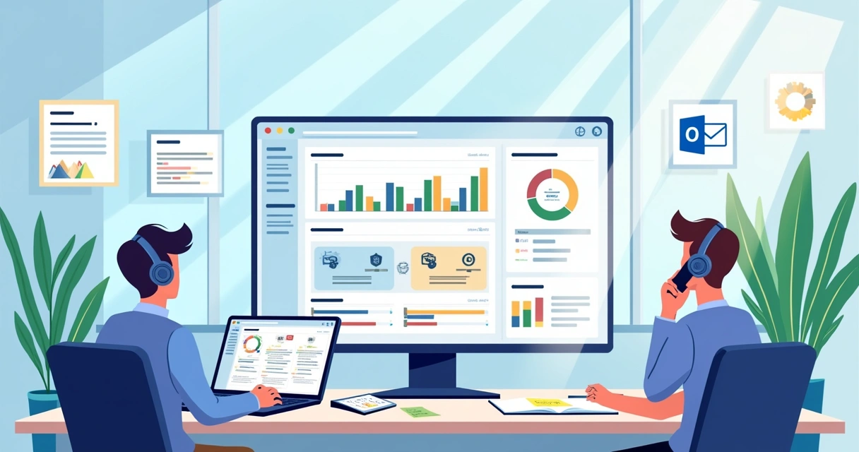 Bright office showcasing a consultant-friendly CRM with dashboards and collaboration features on a monitor.