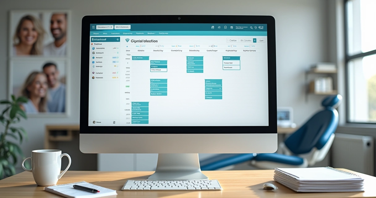 Tela de computador exibindo agenda online de clínica com consultas marcadas