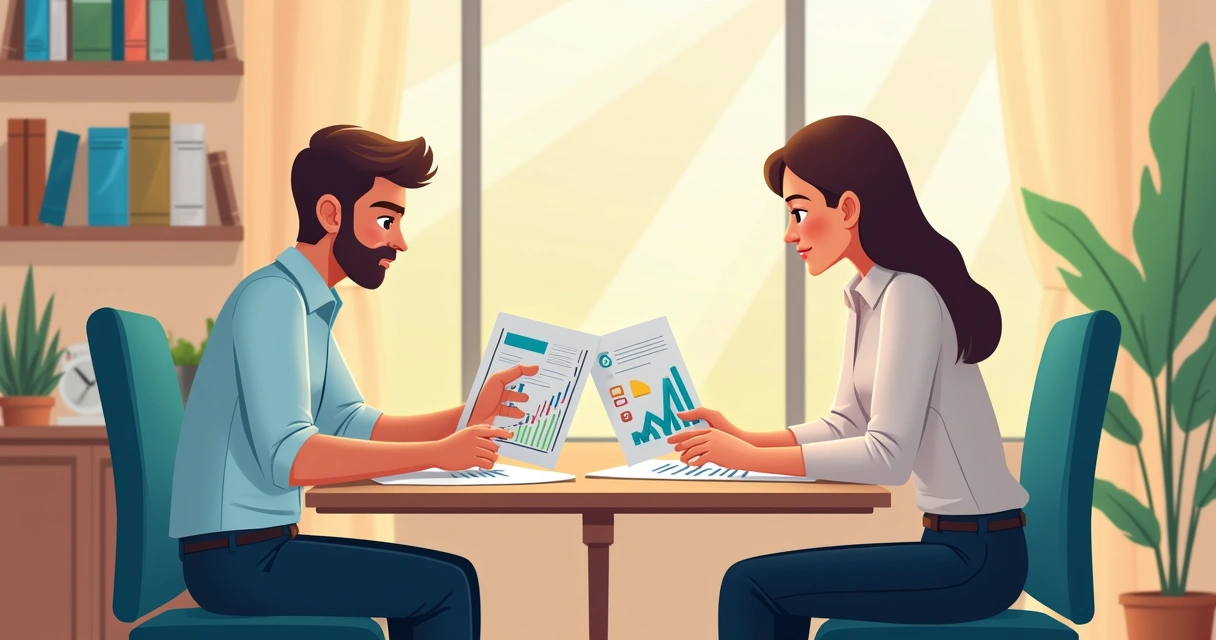 Meeting with financial advisor showing charts and explaining to client