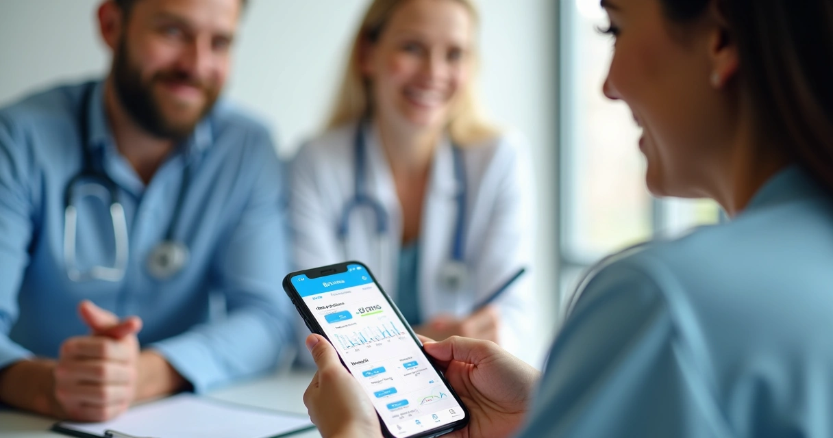 Person consulting health team, tracking Ozempic effects with digital tools. 