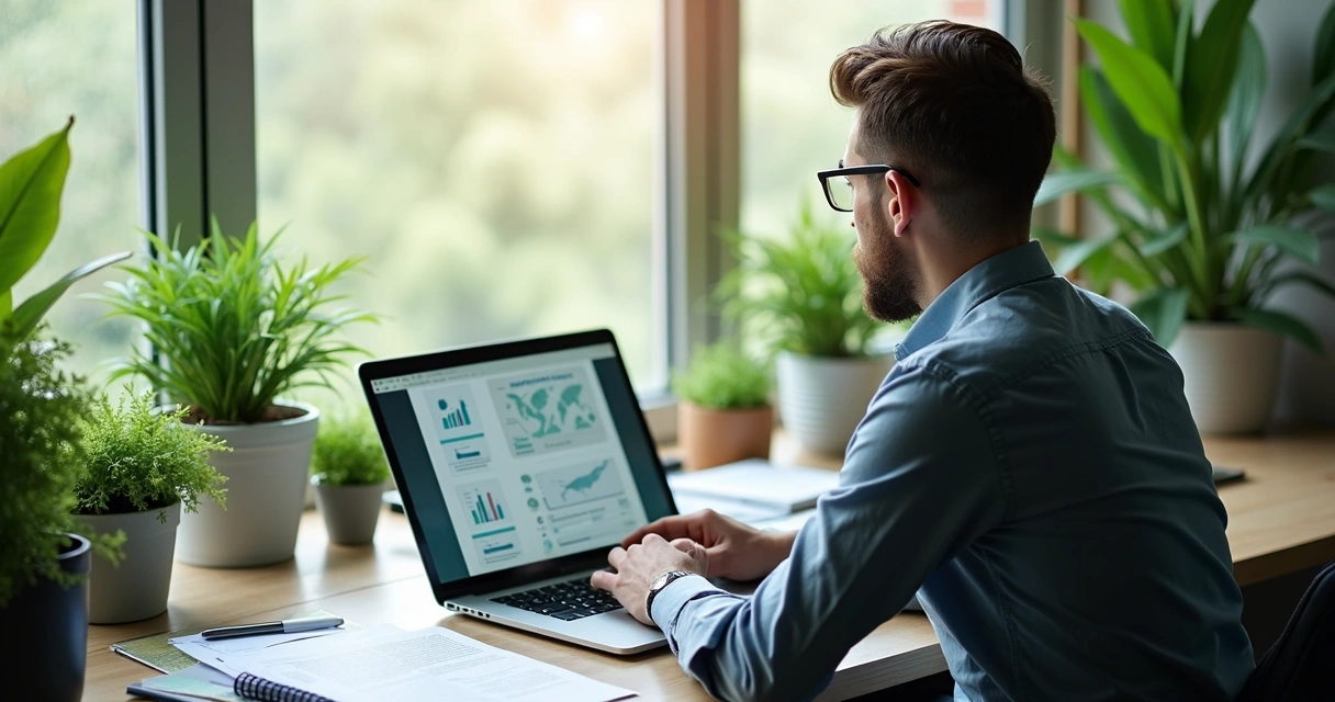 Consultor ambiental fazendo prospecção pelo computador