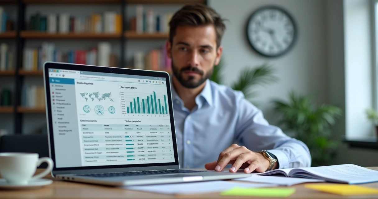 Consultor analisa dados cadastrais em relatório de CRM 