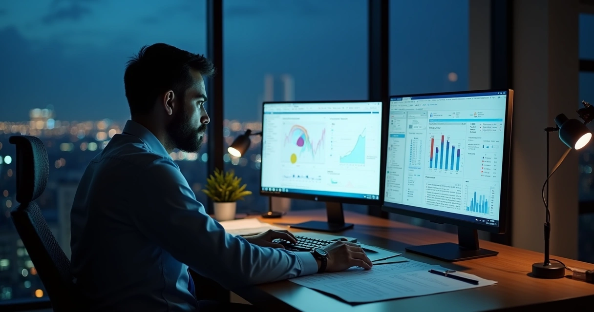 Consultor revendo dados e depoimentos de clientes após lançamento 