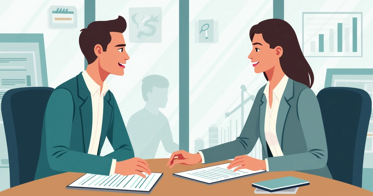 Consultor financeiro analisando contratos de seguros com cliente 
