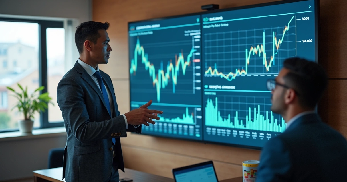 Consultor apresenta indicadores de resultado em tela 