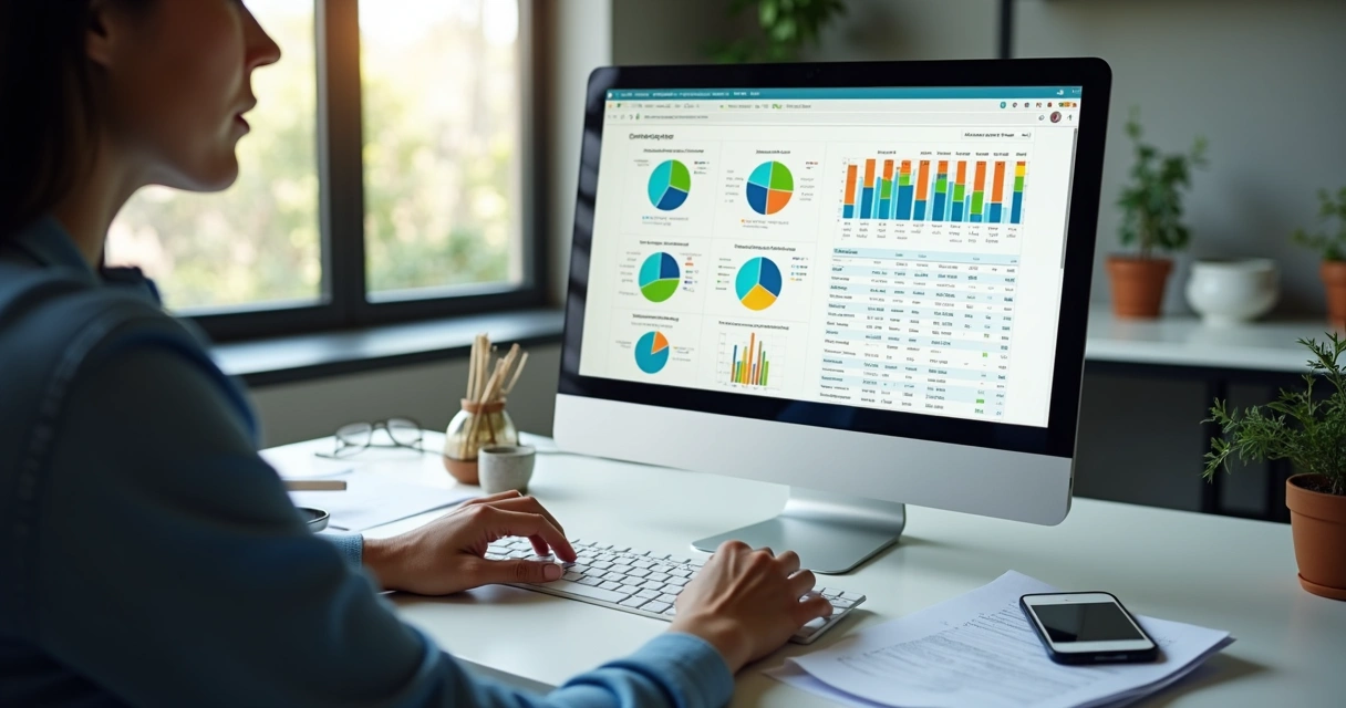 Consultor de saúde usando computador com tela de cotação de planos