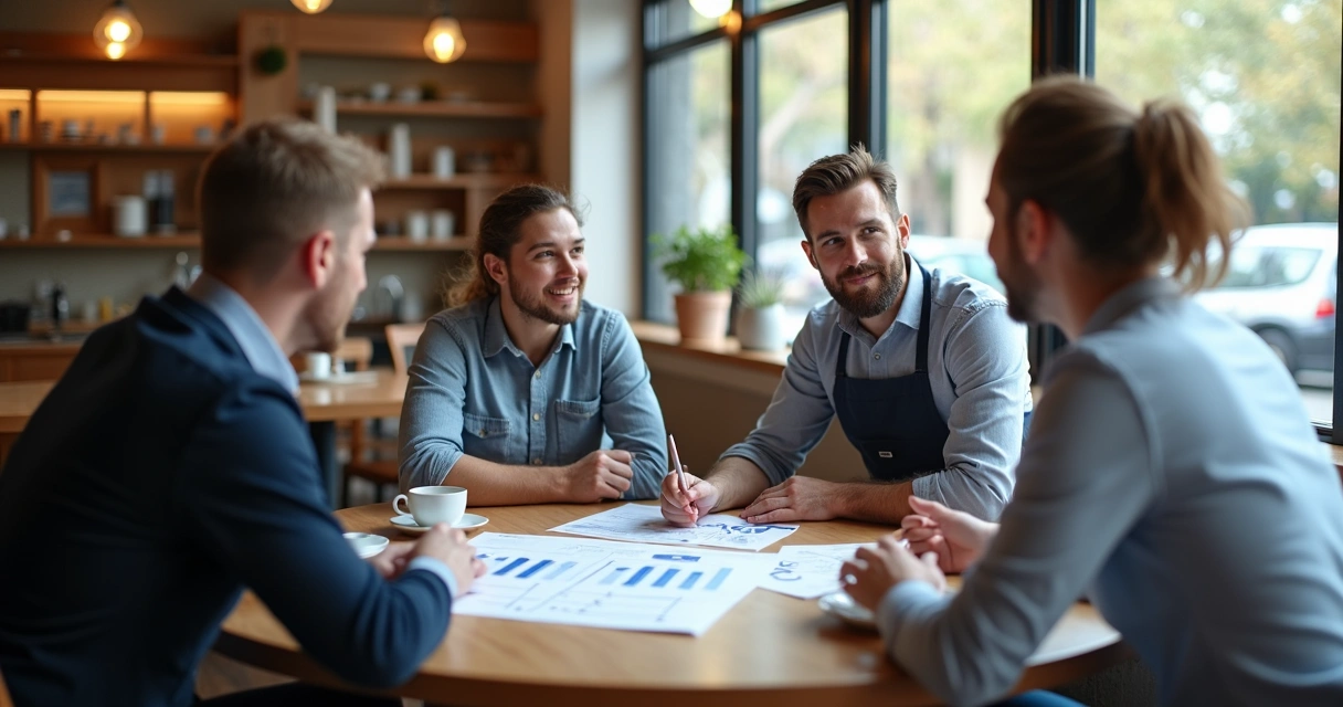 Consultor orientando equipe em restaurante