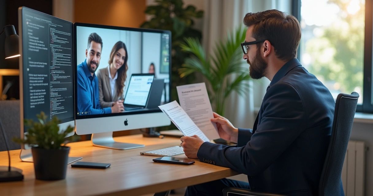 Consultor gráfico digital em chamada de vídeo com clientes empresariais