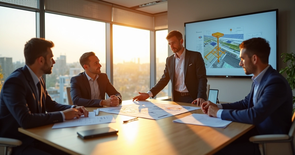 Consultor de energia solar em reunião com empresários 