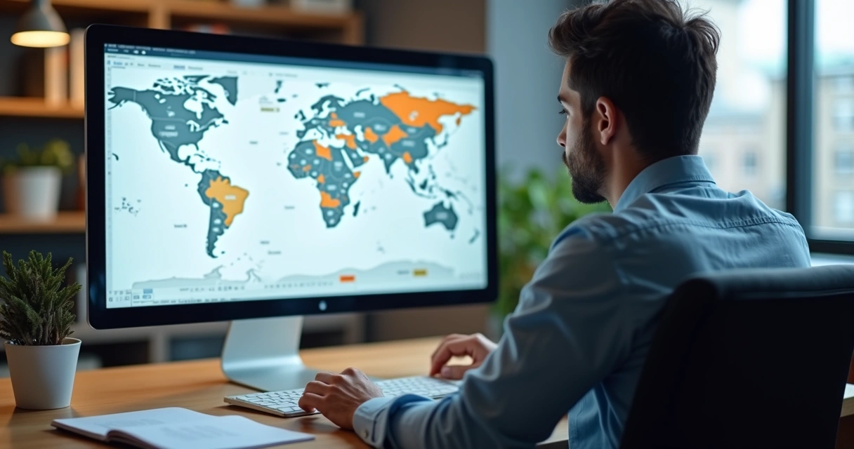 Consultor analisando lista de contatos B2B na tela do computador 