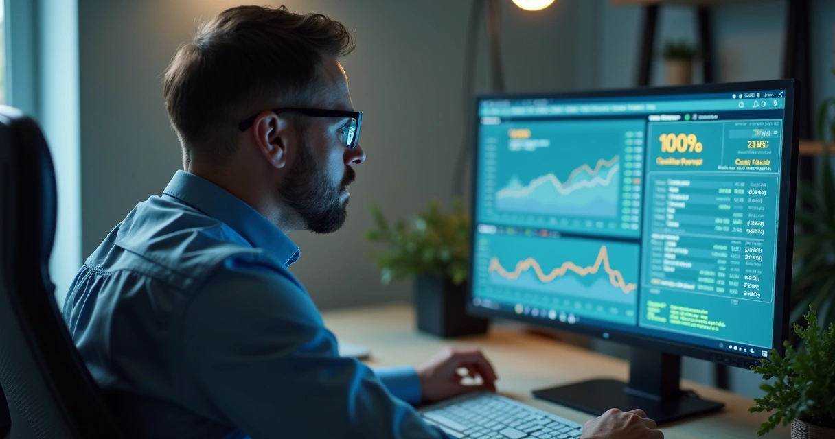 Consultor financeiro analisando dados de crédito bancário na tela 