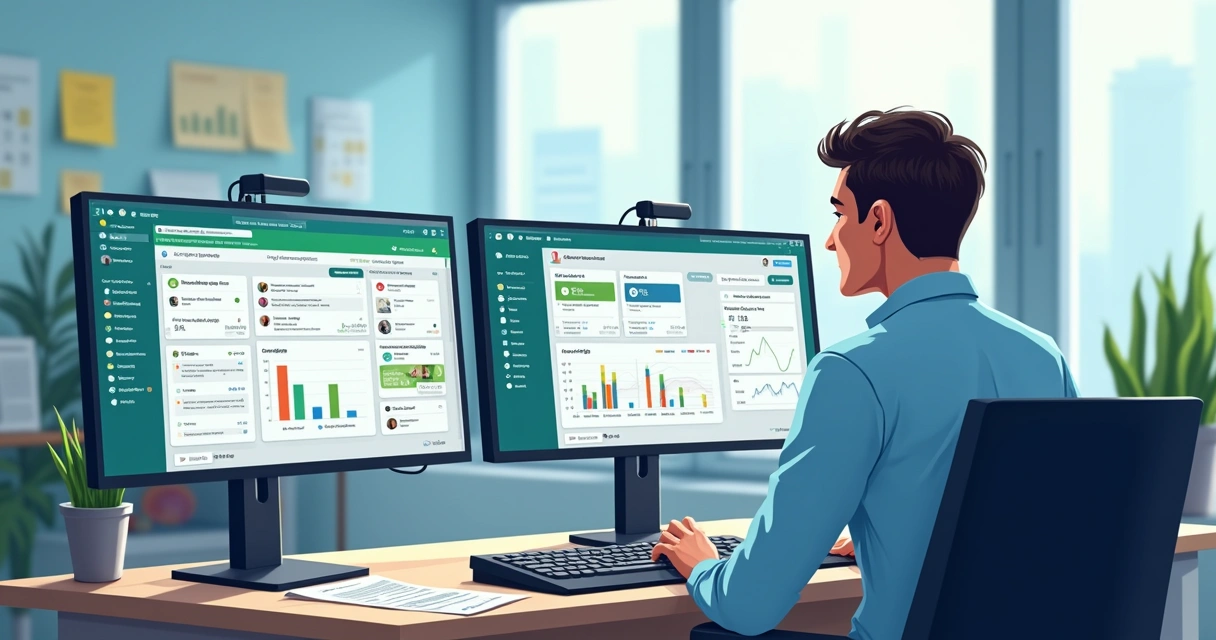 Consultor financeiro trabalhando com vários grupos de WhatsApp abertos na tela