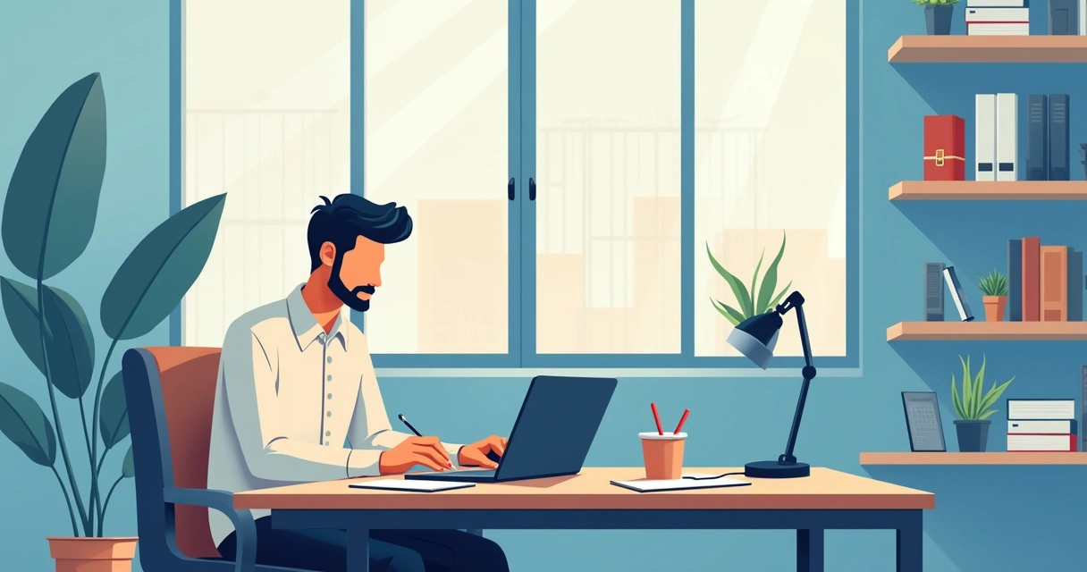 Consultor independente usando notebook enquanto fala no telefone em escritório moderno