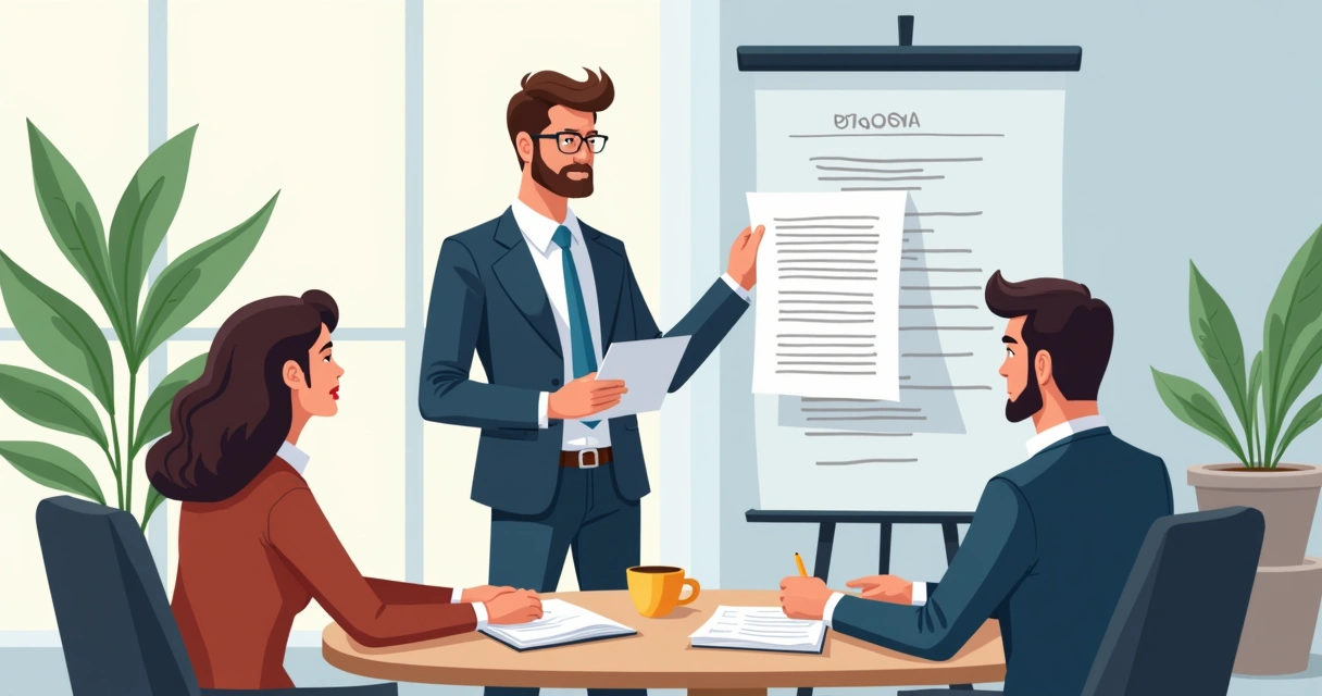 Profissional de consultoria mostrando proposta em uma reunião de negócios