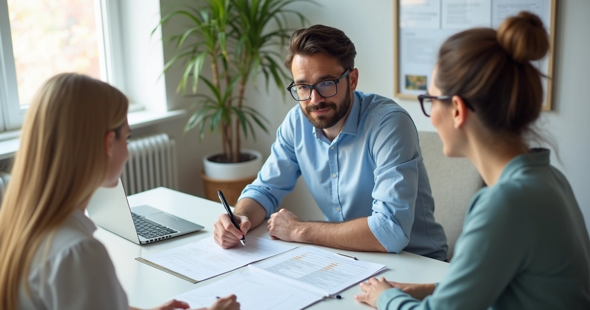 Consultor explicando documentos para portabilidade especial de plano de saúde 